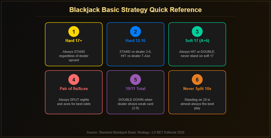 Blackjack basic strategy quick reference chart for LV BET Philippines players showing when to hit, stand, double and split
